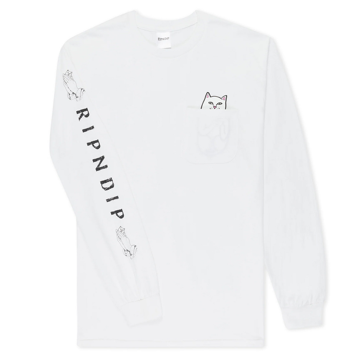 RipnDip Lord Nermal Longsleeve Pocket T-Shirt White RipnDip Lord Nermal Longsleeve Pocket T-Shirt White
