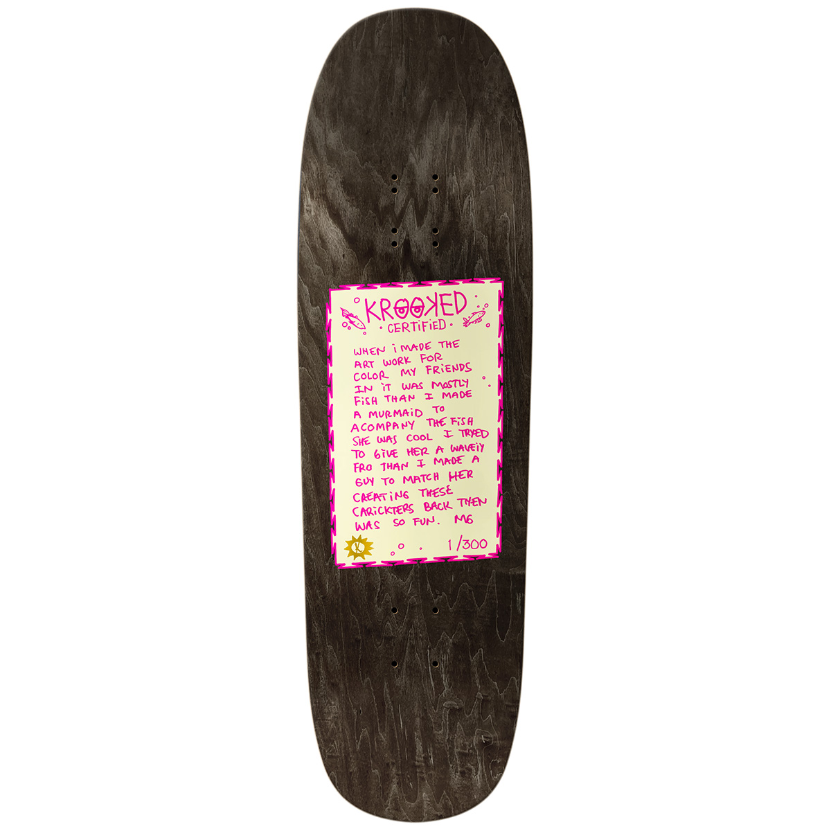 Krooked Hand Screened Mermaid Skateboard Deck Black 9.25