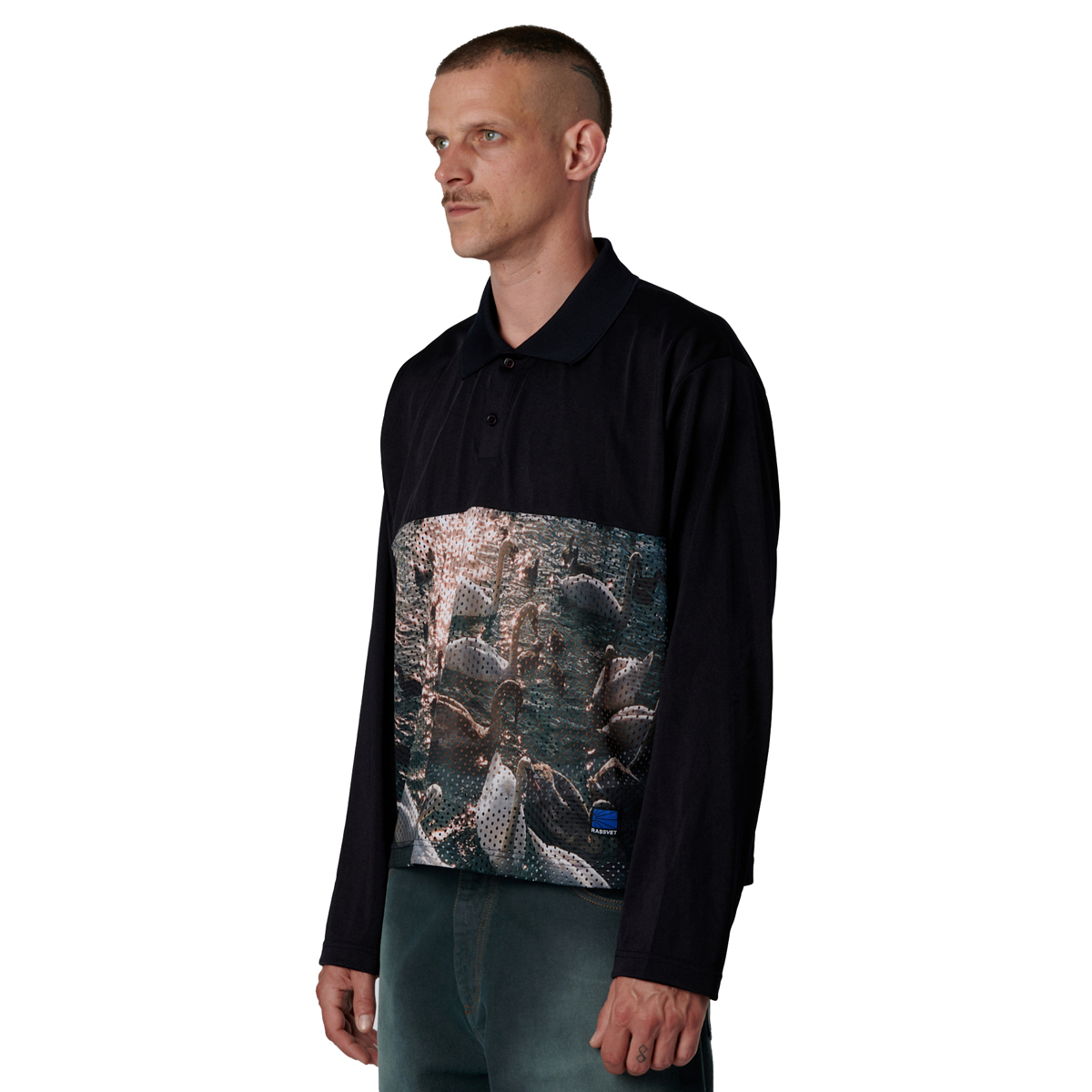 Rassvet Swan Mesh Longsleeve Polo Woven Black