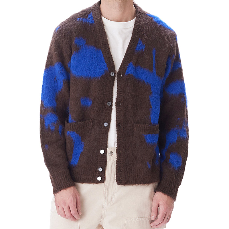 Obey Luka Splatter Cardigan Sweater Java Brown