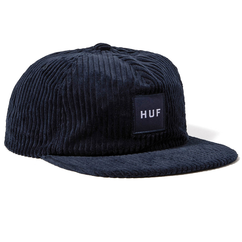 HUF Box Logo Cord 5 Panel Hat Navy HUF Box Logo Cord 5 Panel Hat Navy