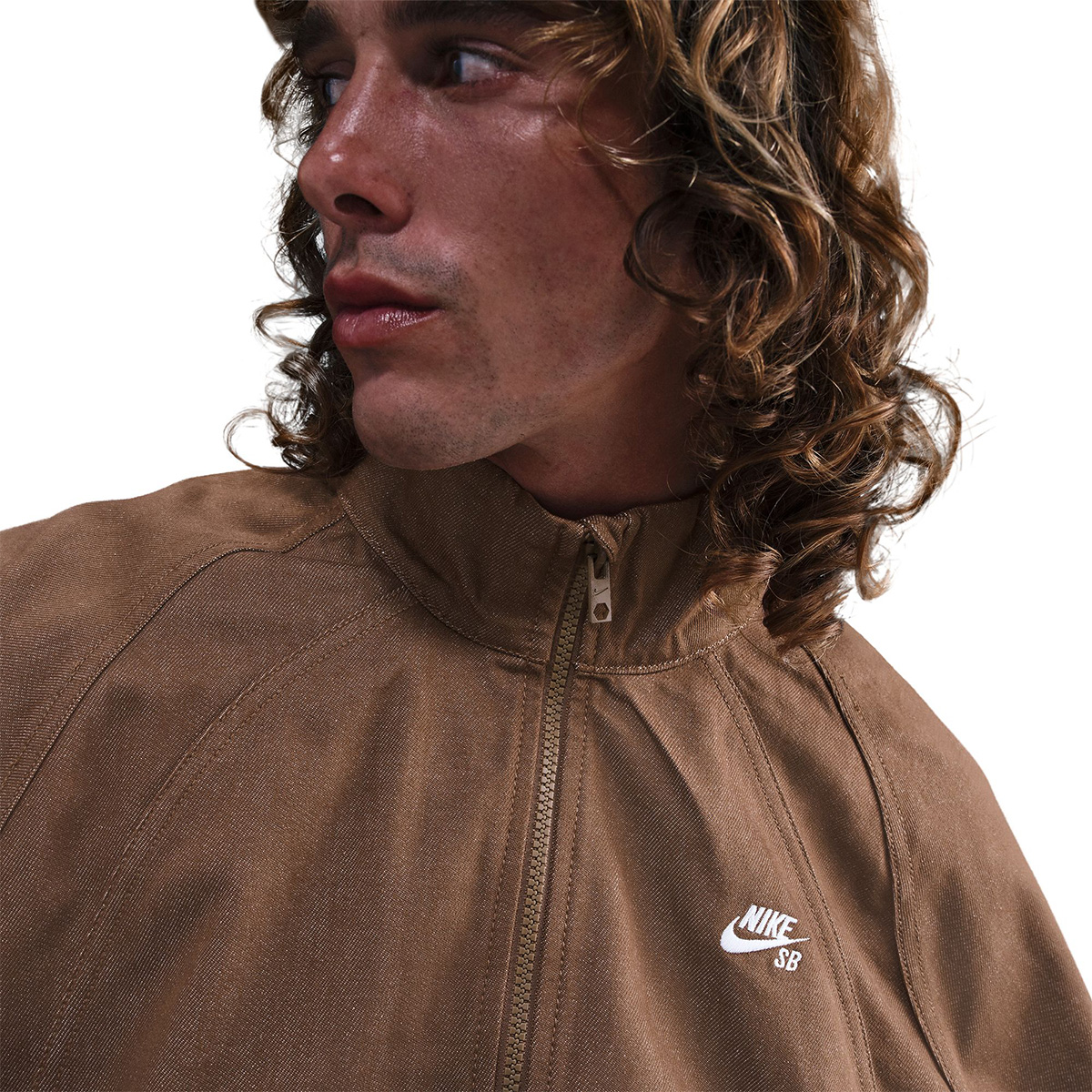Nike SB Denim Full Zip Track Jacket Mosswood Brown/White