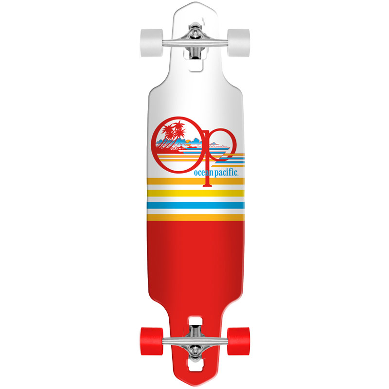 Ocean Pacific Offshore White/Red Mini Complete Drop Through Longboard 8.0 x 31.5