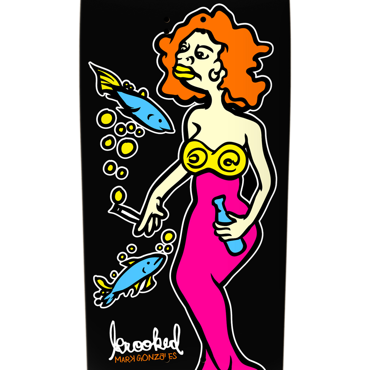 Krooked Hand Screened Mermaid Skateboard Deck Black 9.25
