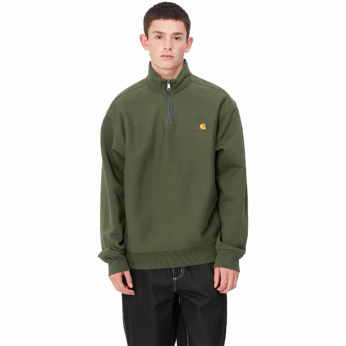 Carhartt WIP Half Zip American Script Sweater Tarragon Carhartt WIP Half Zip American Script Sweater Tarragon