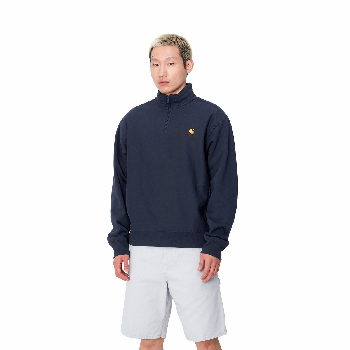 Carhartt WIP Half Zip American Script Sweater Air Force Blue Carhartt WIP Half Zip American Script Sweater Air Force Blue
