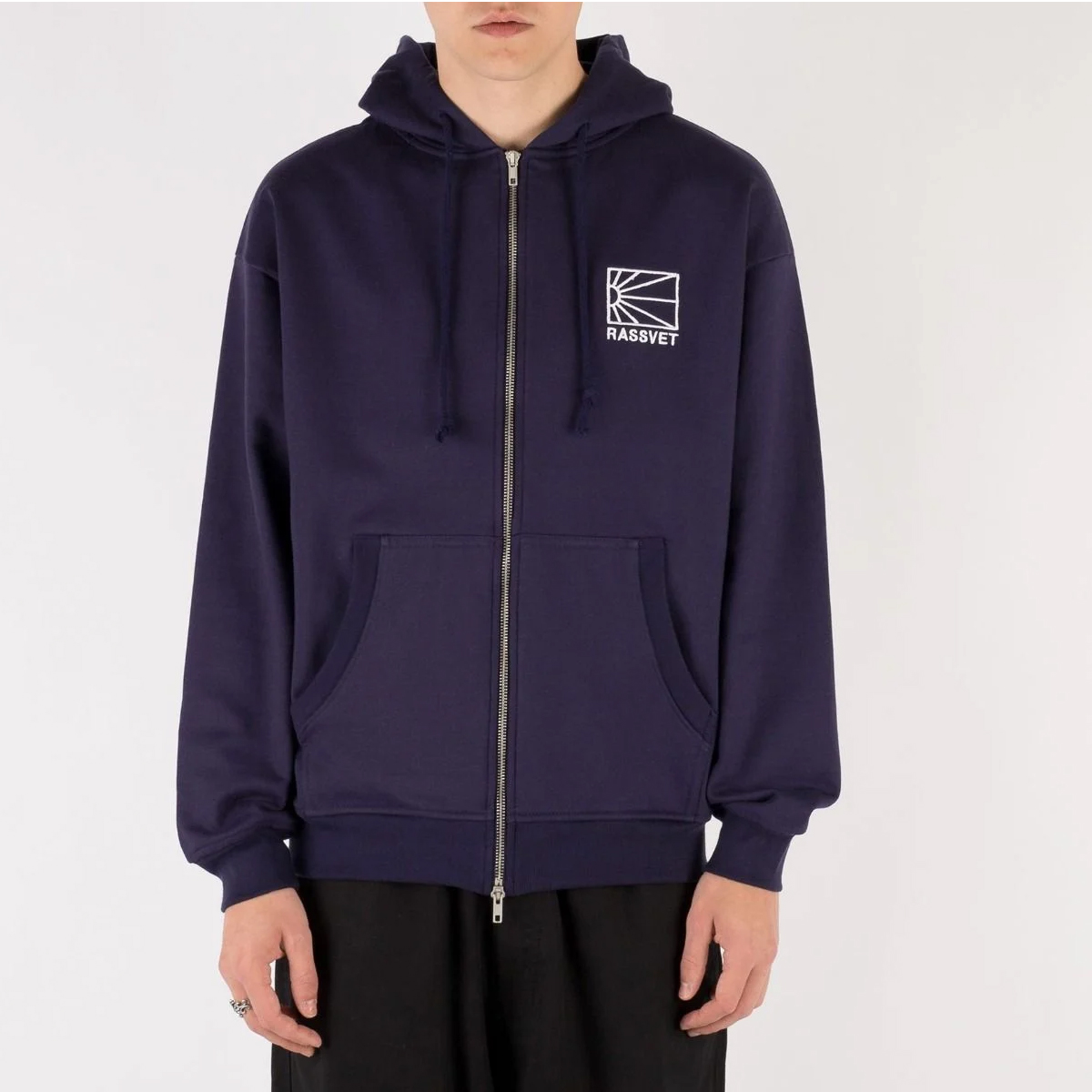 Rassvet Logo Zip Knit Hooded Sweater Navy