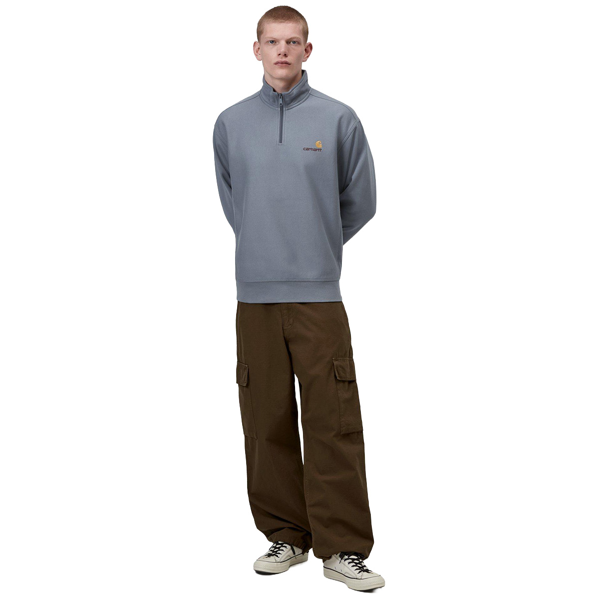 Carhartt WIP Half Zip American Script Sweater Shady Blue