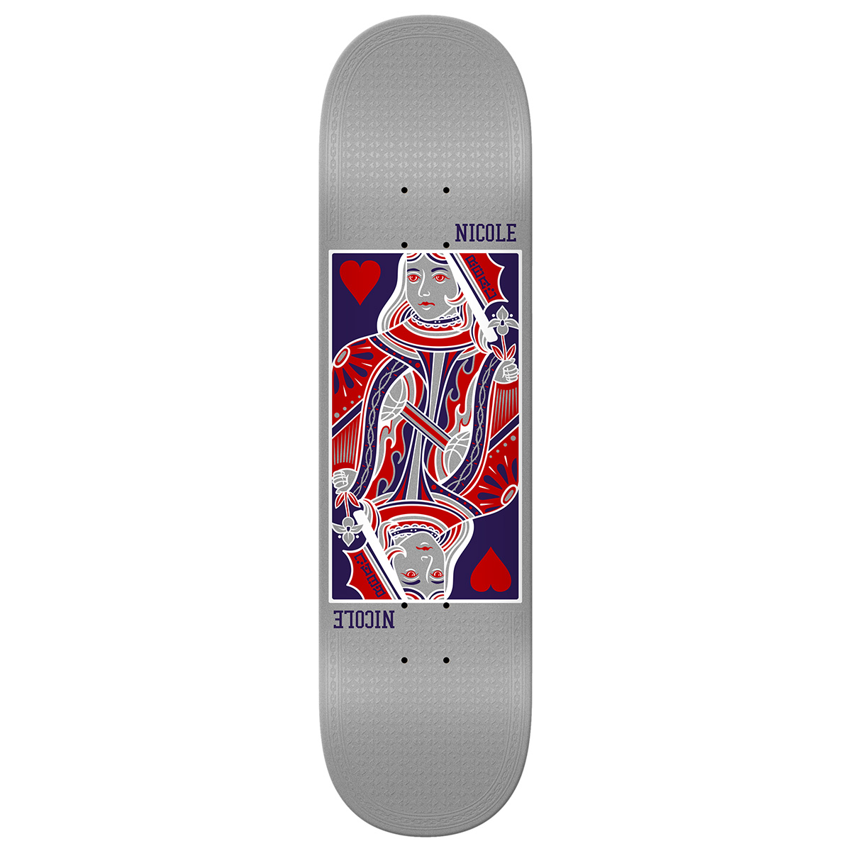 Real Nicole Queen Of Hearts Twin Nose Skateboard Deck Grey 8.0
