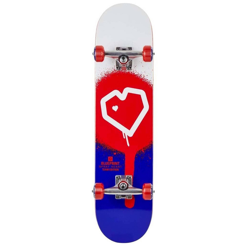 Blueprint Spray Heart Complete Skateboard Red/Blue 8.0 Blueprint Spray Heart Complete Skateboard Red/Blue 8.0