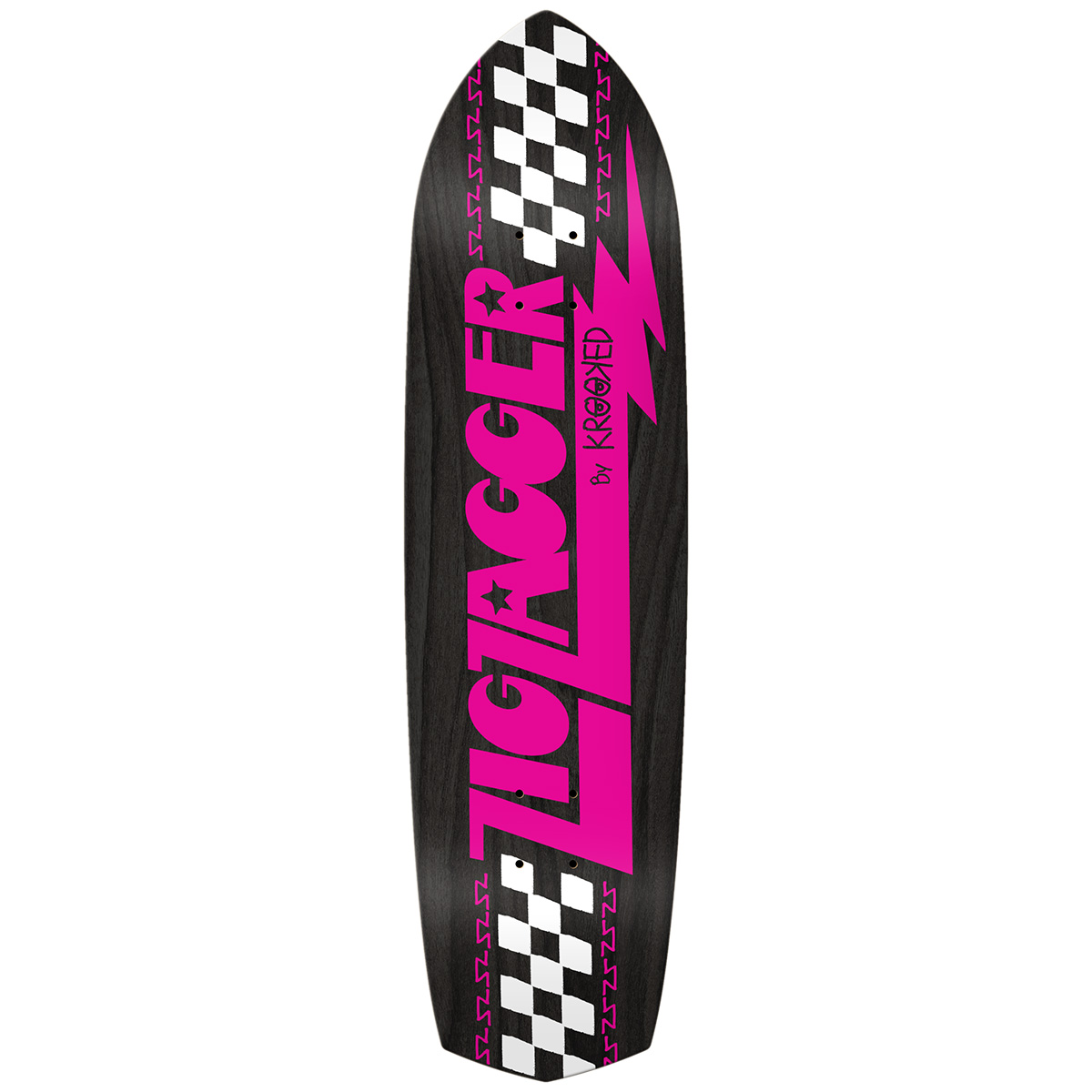 Krooked Zip Zagger OG Graphic Recolor Skateboard Deck Black Pink 8.62