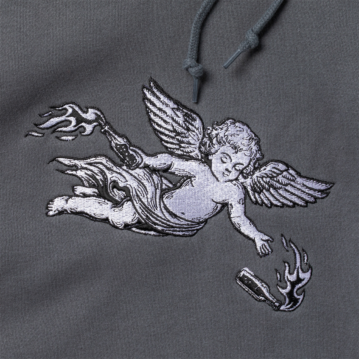 Spitfire Molotov Angel Embroided Custom Hooded Sweater Solid Charcoal