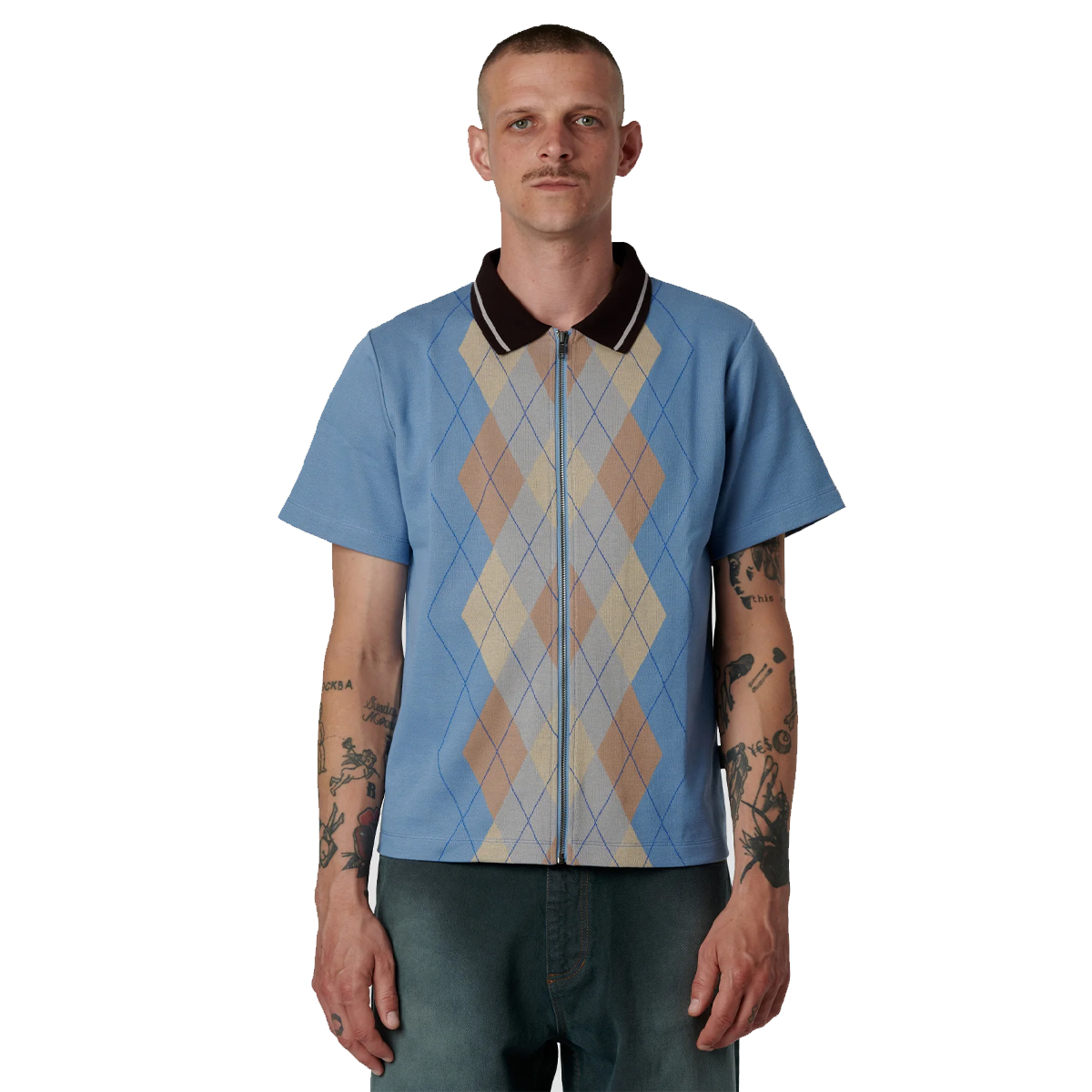Rassvet Argyle Zip Polo Knit Blue