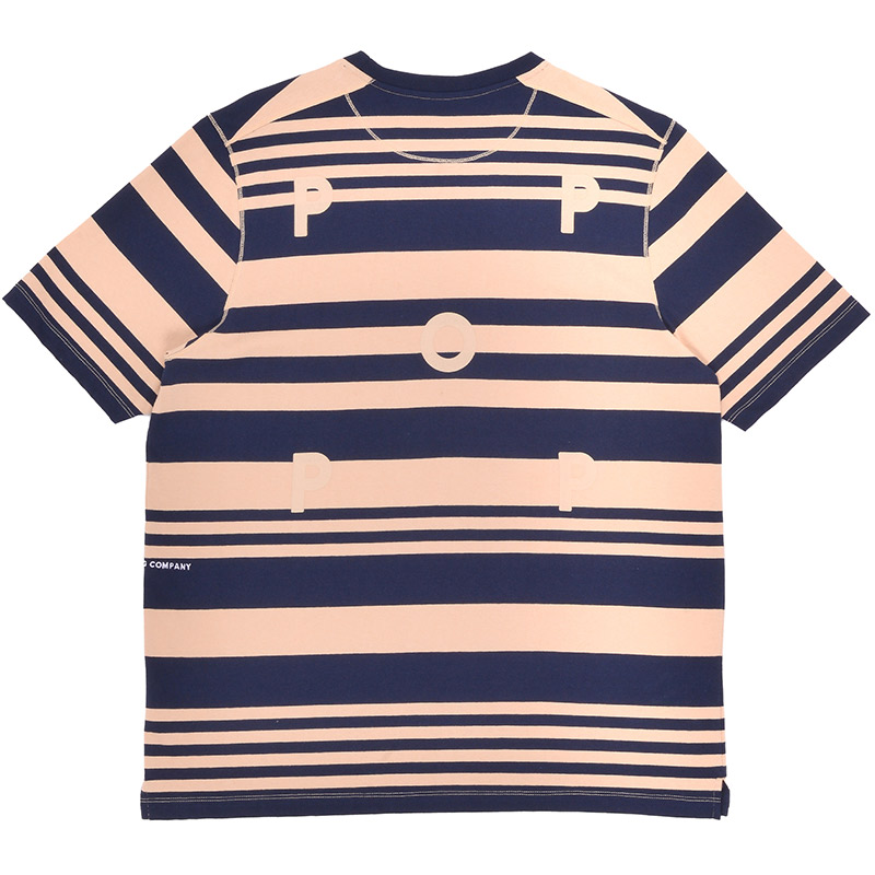 Pop Trading Company Striped Logo T-Shirt Sesame