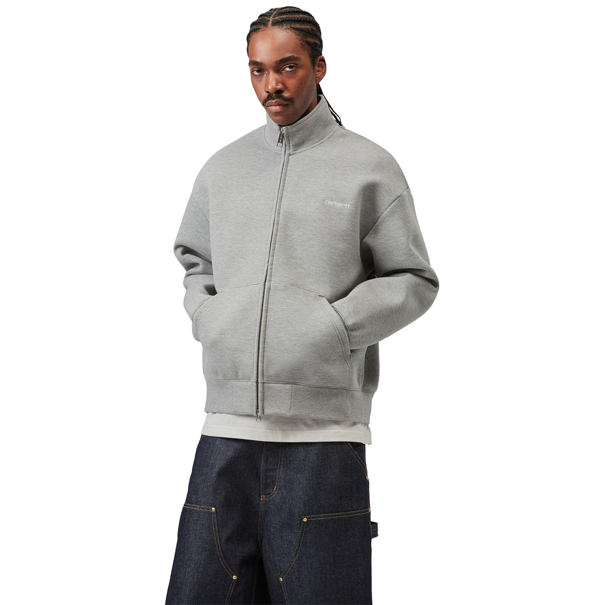 Carhartt WIP Alda Zip Sweater Jacket Grey Heather/White