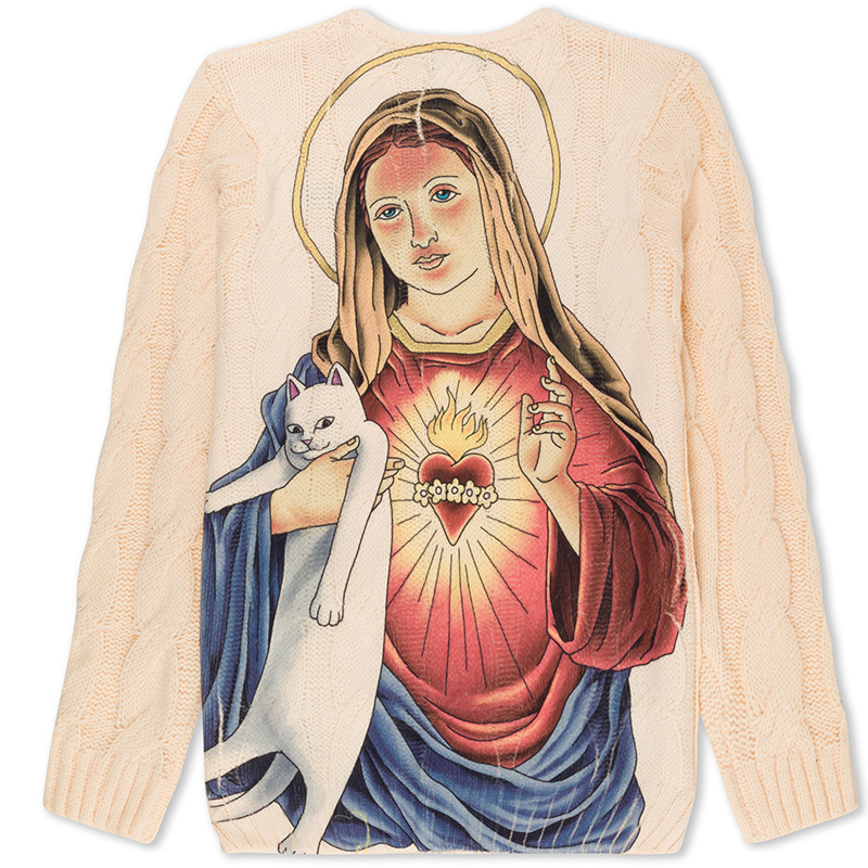 RIPNDIP Mother Mary Cable Knit Sweater Cream