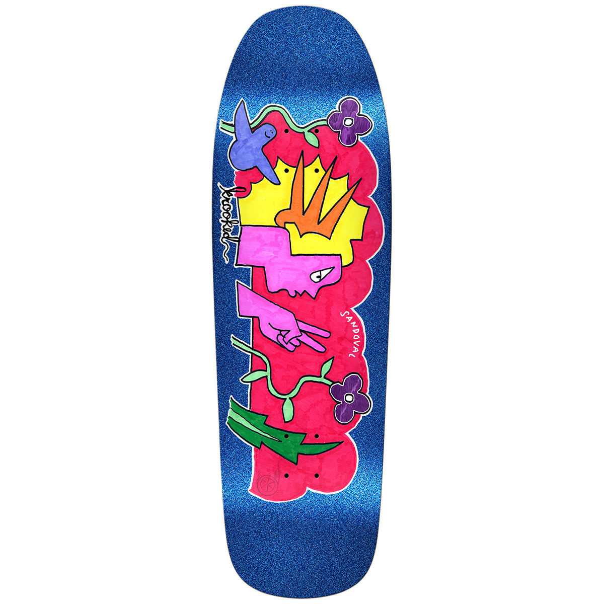 Krooked Sandoval Peace Sign - Skateboard Deck Blue 9.81