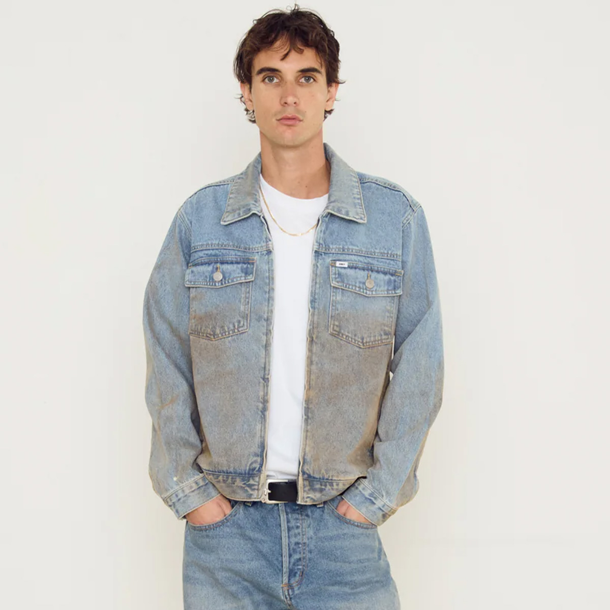 Obey Base Trucker Jacket Heavy Vintage Light Indigo