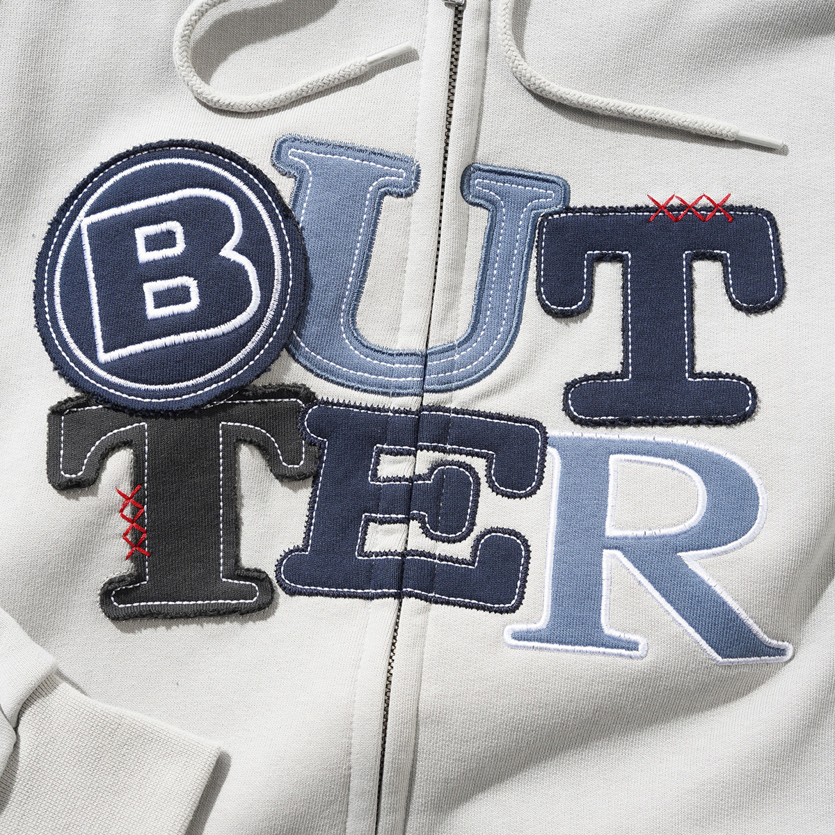 Butter Goods Patchwork Zip-Thru Hooded Sweater Cement