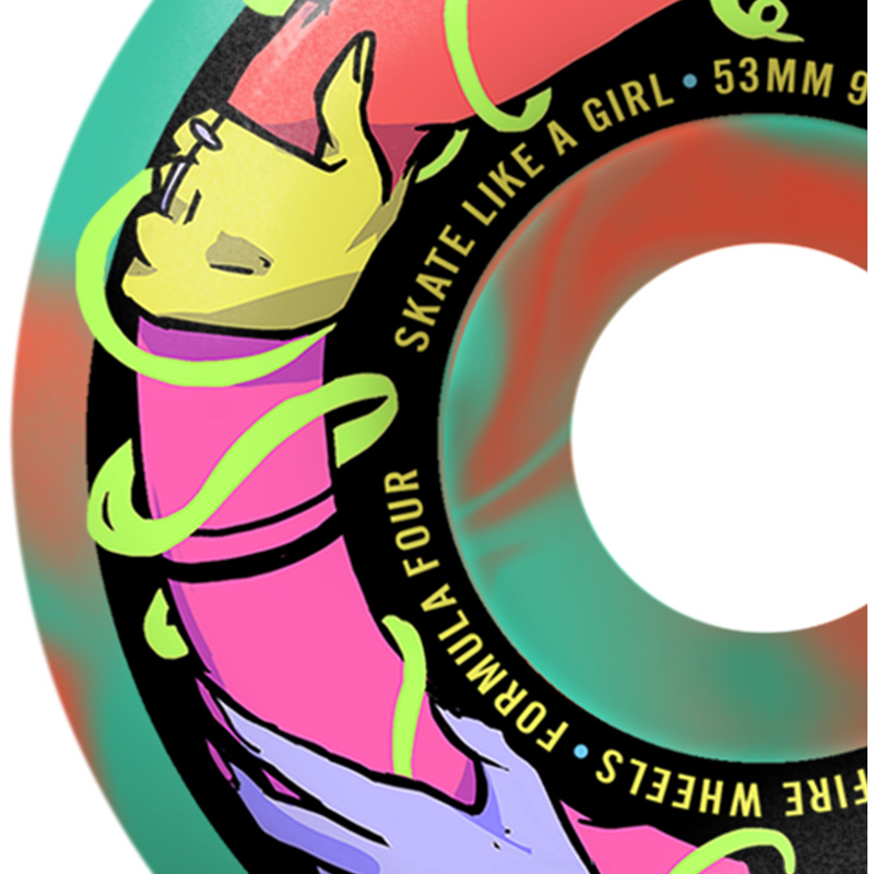 Spitfire Formula Four Skate Like A Girl Classic Wheels Teal/Coral 99D 53mm Spitfire Formula Four Skate Like A Girl Classic Wheels Teal/Coral 99D 53mm