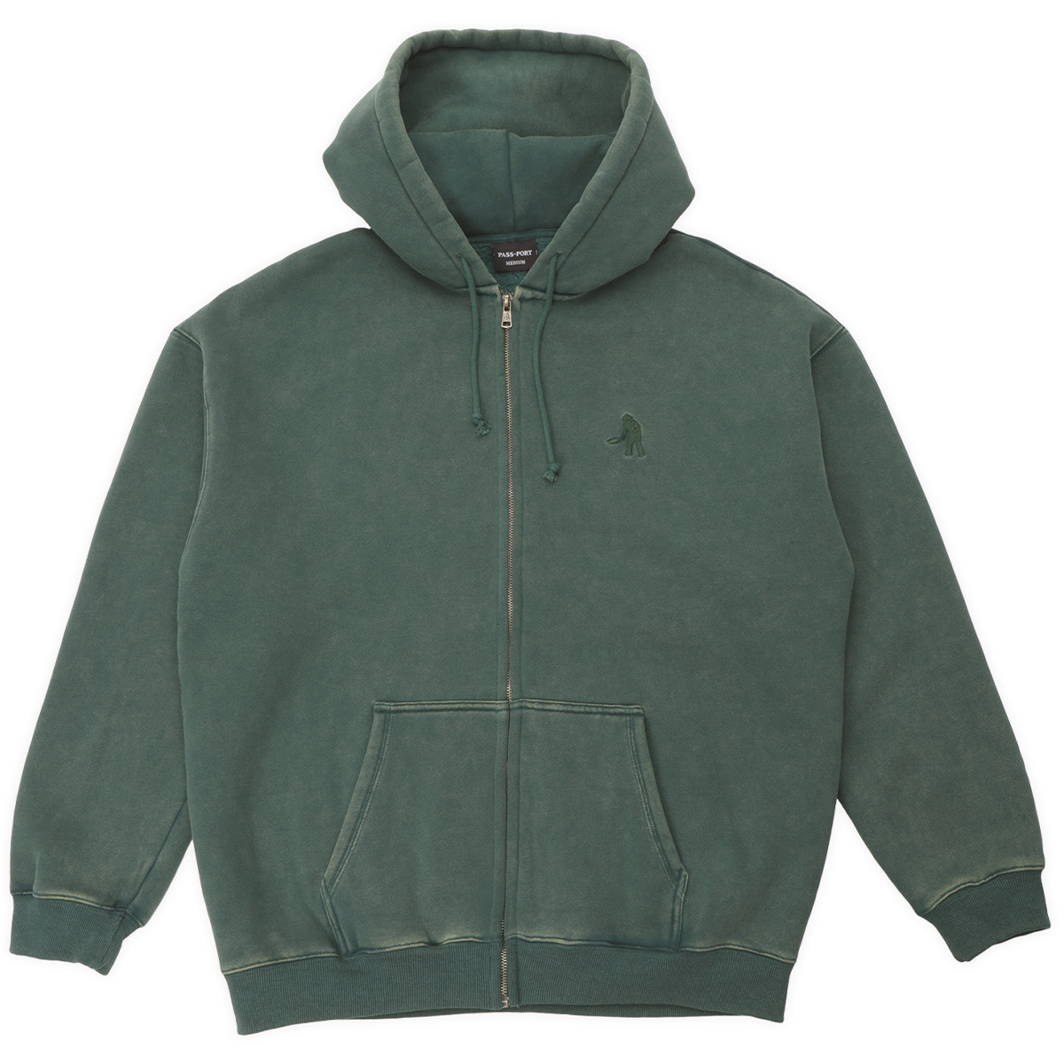 Pass Port Solid Workers Zip Hooded Sweater Washed Forest Green