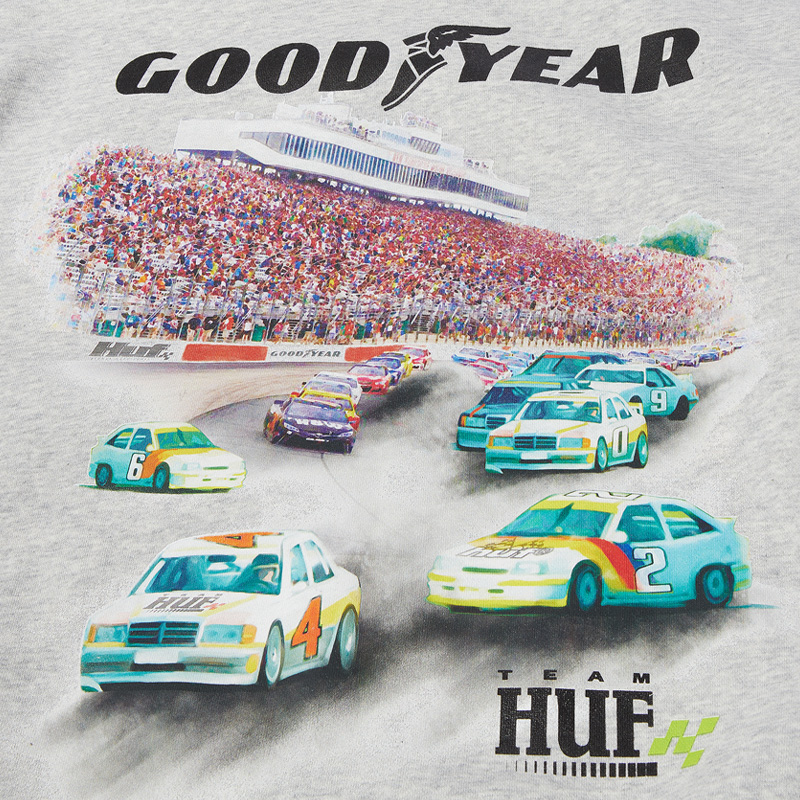 Huf X Goodyear Team Huf X Goodyear Crewneck Sweater Heather Grey Huf X Goodyear Team Huf X Goodyear Crewneck Sweater Heather Grey