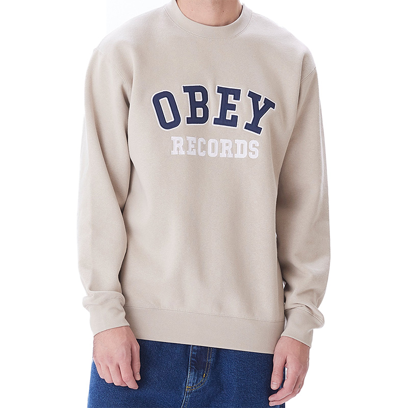 Obey Records Crewneck Sweater Silver Grey