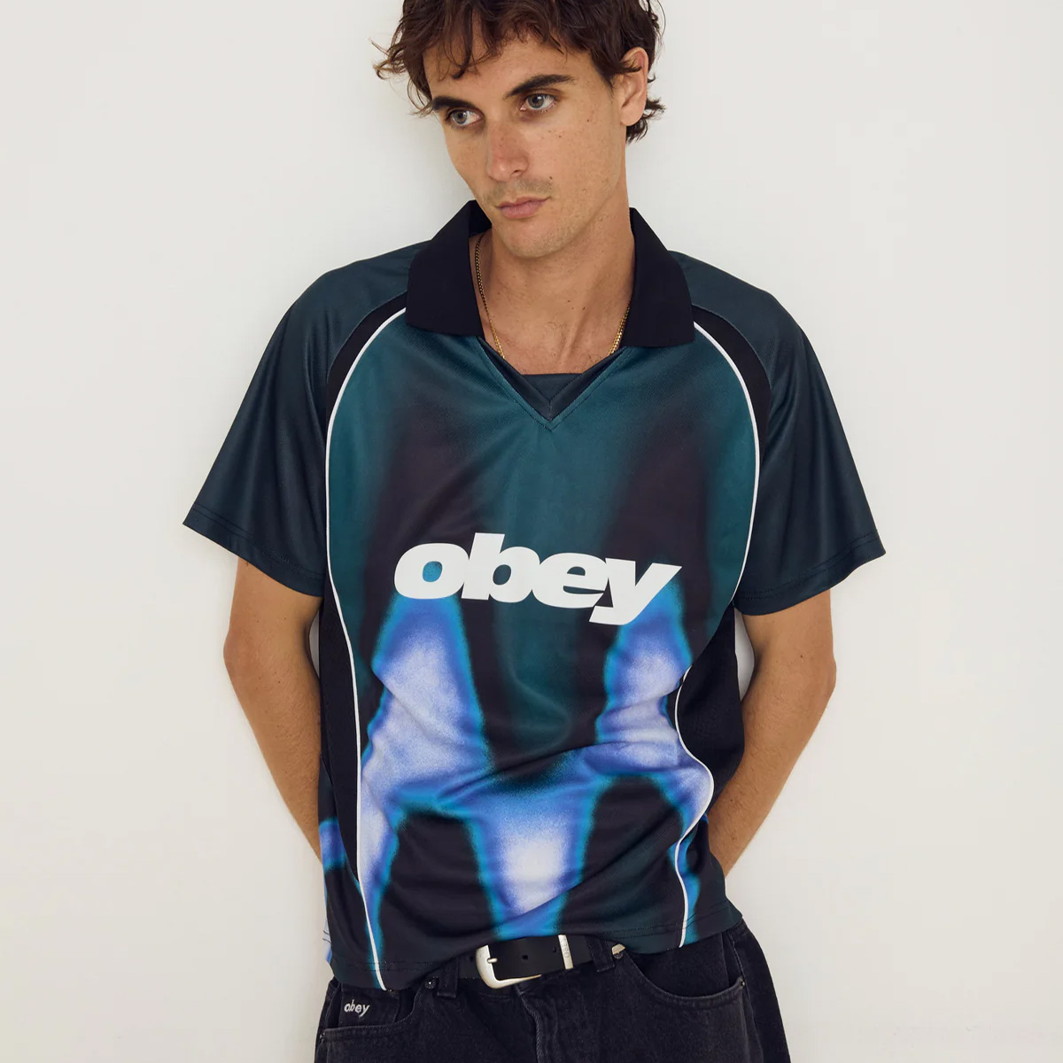 Obey Blurred Soccer Jersey Dark Teal