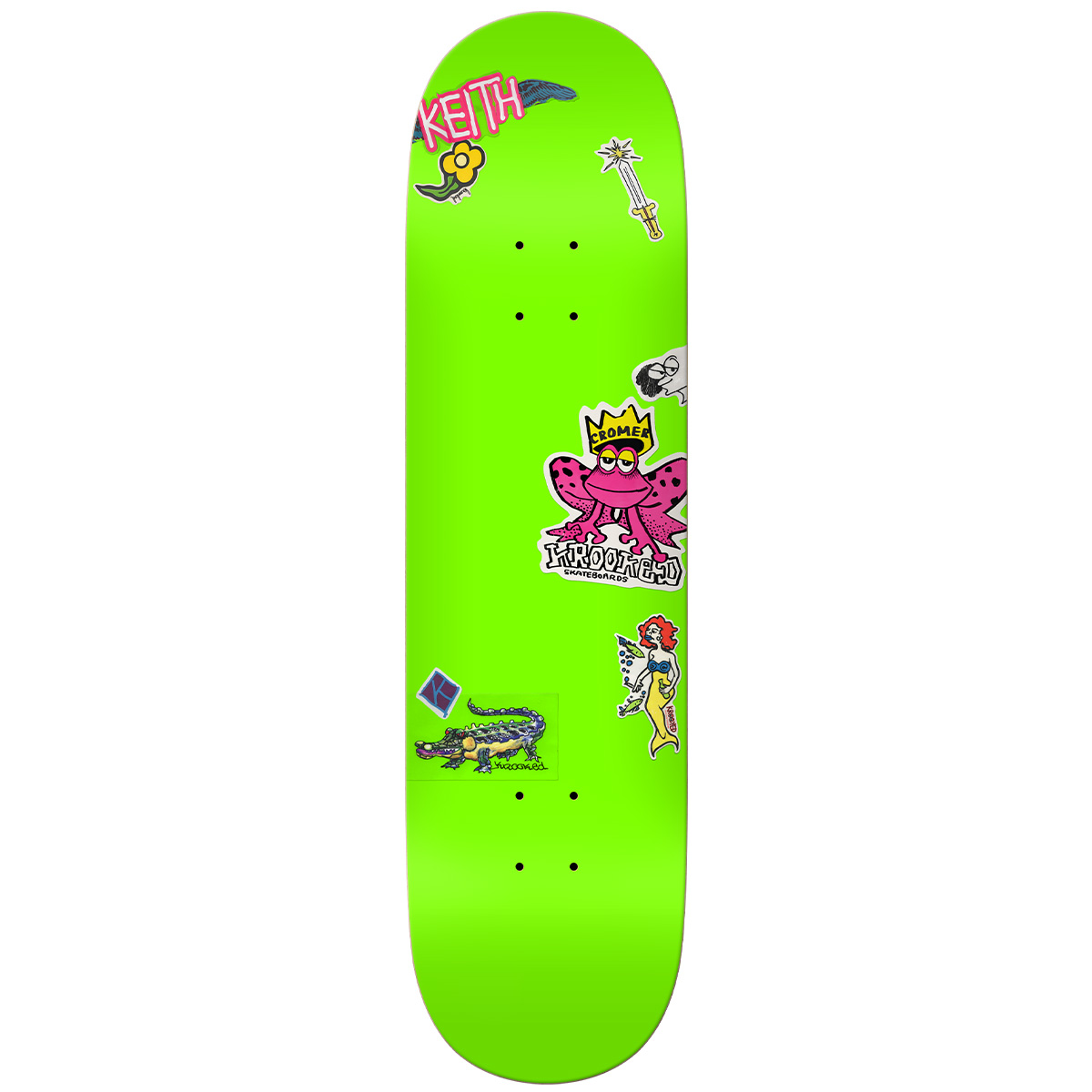 Krooked Cromer Neon Sticker Skateboard Deck Green 8.25