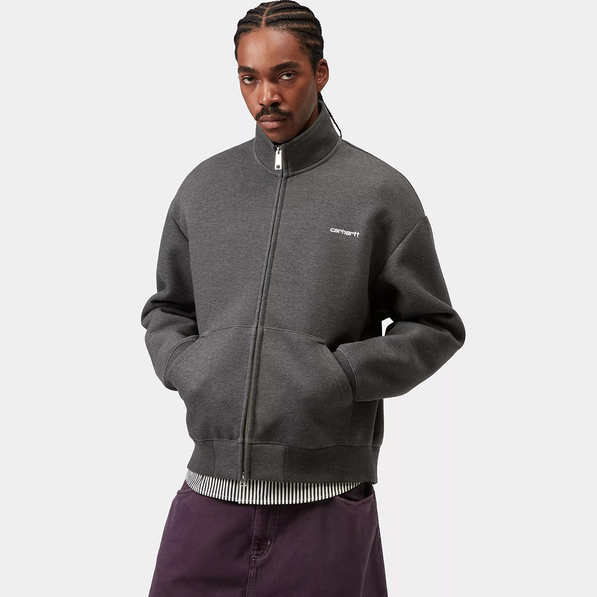 Carhartt WIP Alda Zip Sweater Jacket Grey Heather/White