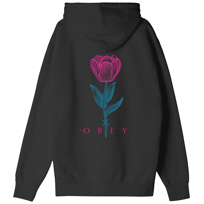 Obey Barbwire Flower Hooded Sweater Black Obey Barbwire Flower Hooded Sweater Black