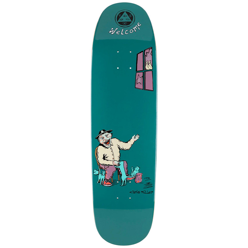 Welcome Bird Feeder Chris Miller Pro Model On Catblood 2.0 Skateboard Deck Deep Teal 8.75
