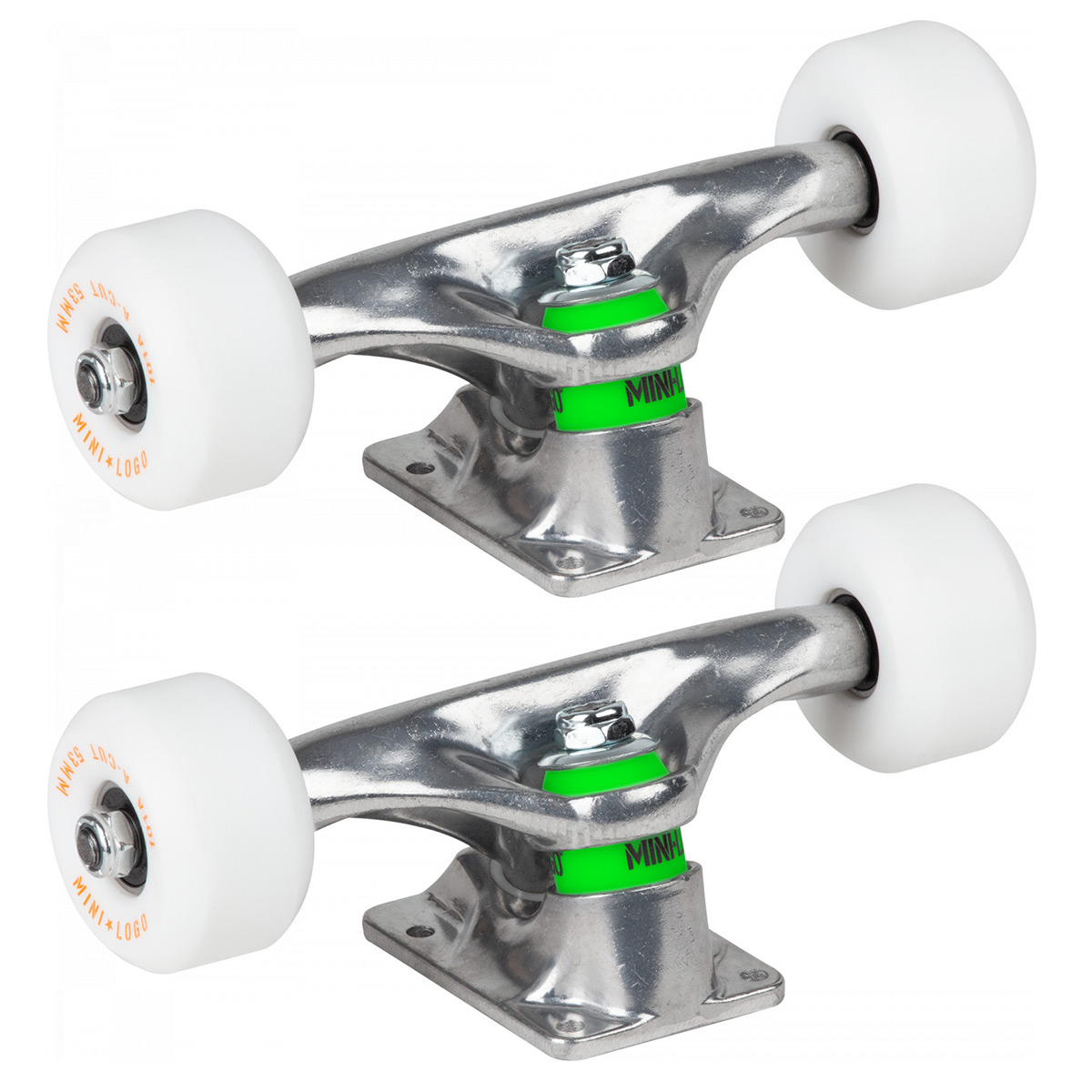 Mini Logo 7.63 Component Pack Raw Soft 84a Bushings 53mm x 90a White A-Cut Wheels -set of 2-