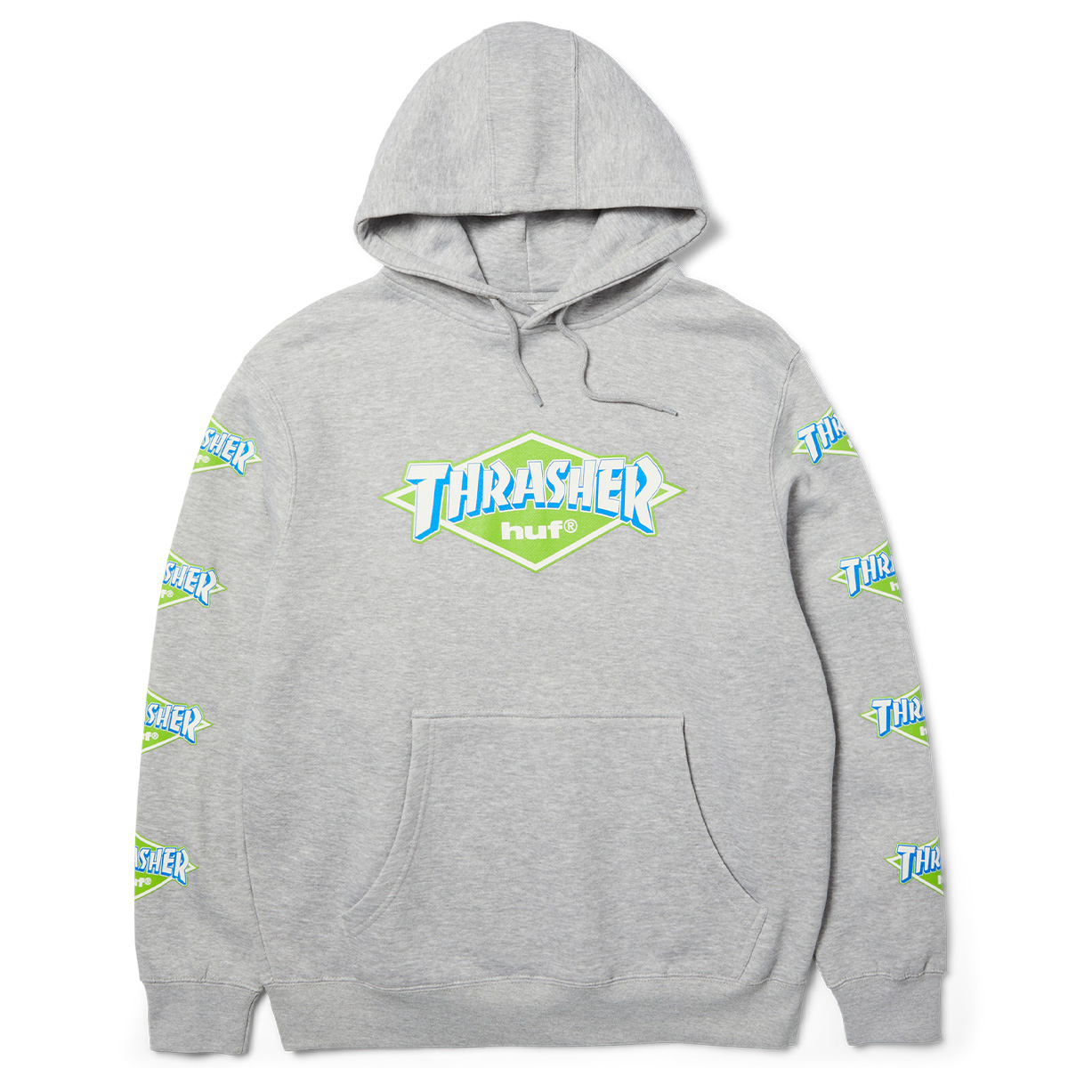 HUF x Thrasher Logo Hooded Sweater Heather Grey