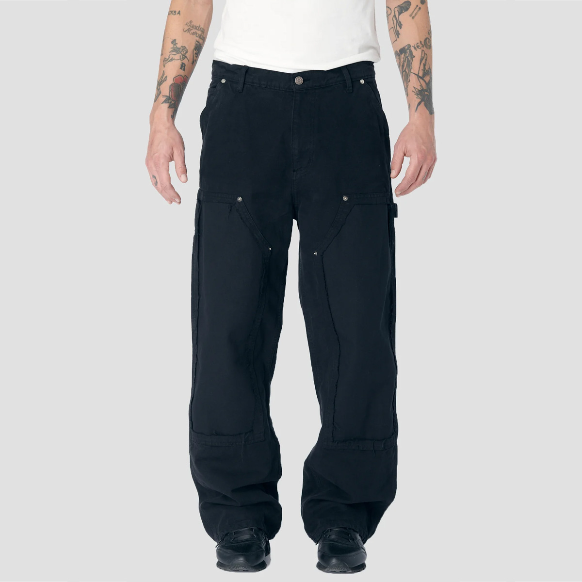 Rassvet Vintage Wash Canvas Distressed Double Knees Pant Black Rassvet Vintage Wash Canvas Distressed Double Knees Pant Black