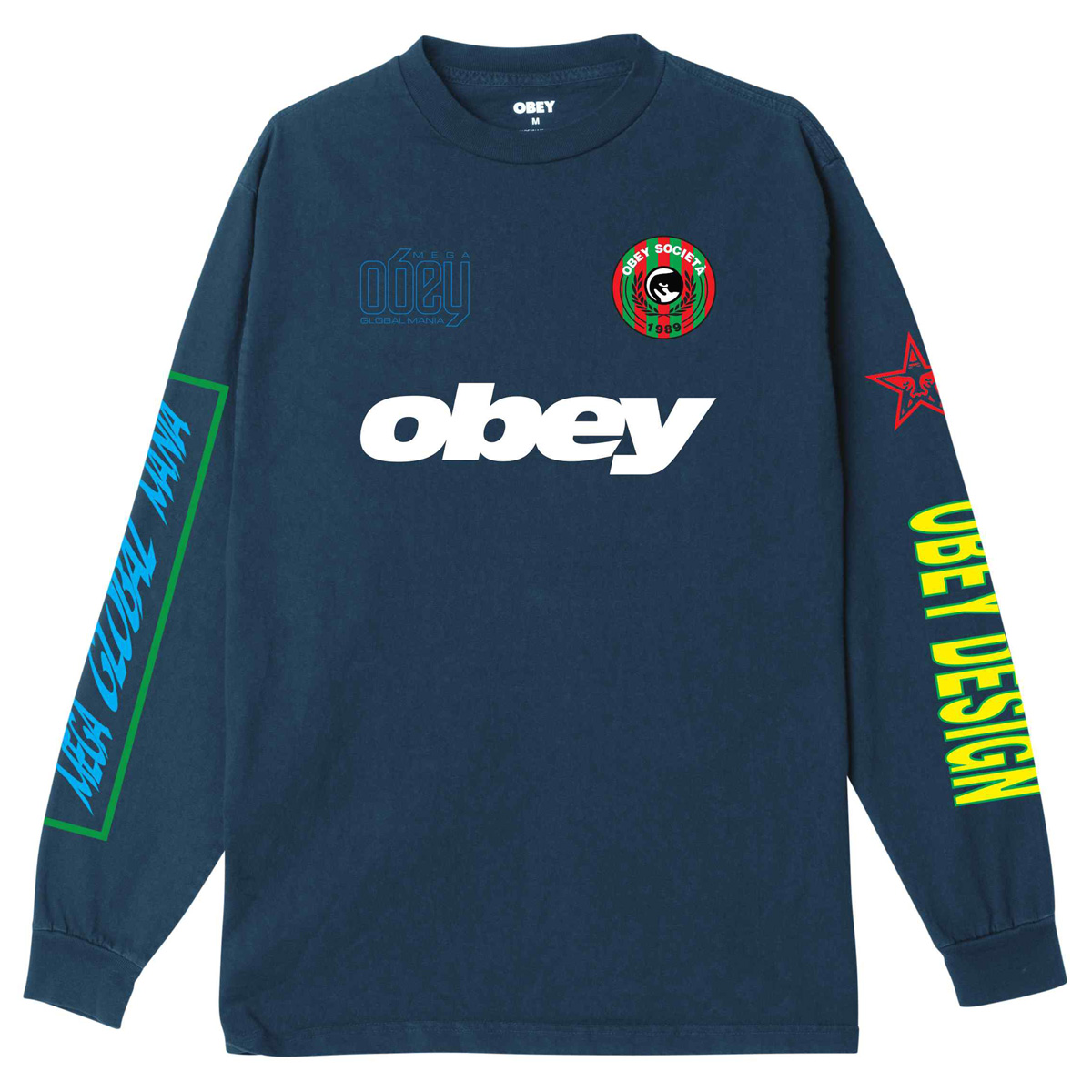 Obey Mega Global Mania Longsleeve T-Shirt Pigment Dark Denim Obey Mega Global Mania Longsleeve T-Shirt Pigment Dark Denim