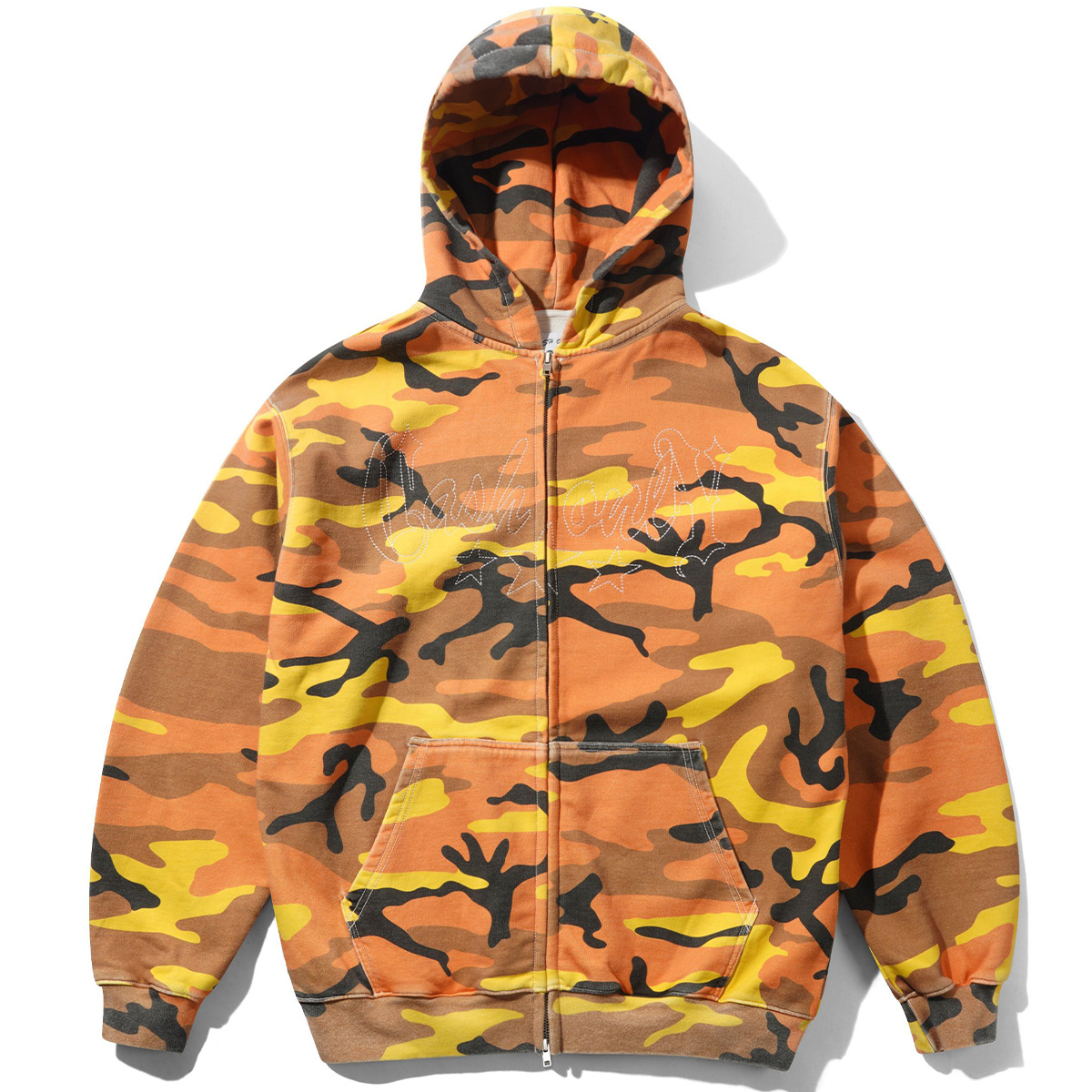 Cash Only Strip Zip-Thru Hooded Sweater Fall Camo