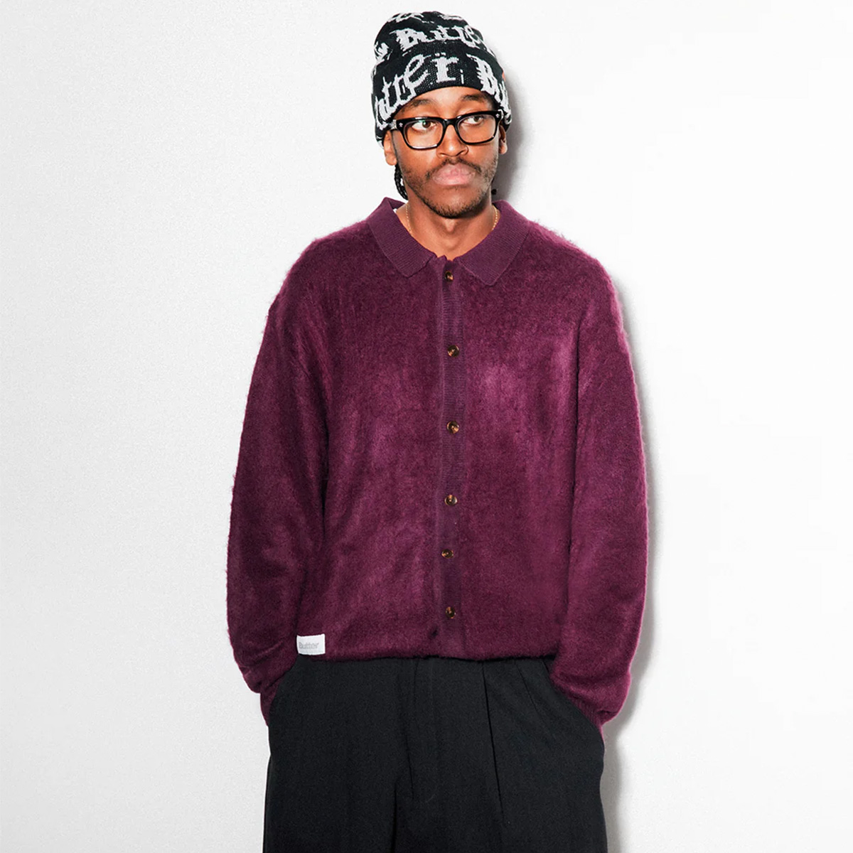 Butter Goods Mohair Button Up Knitted Cardigan Shirt Port Butter Goods Mohair Button Up Knitted Cardigan Shirt Port