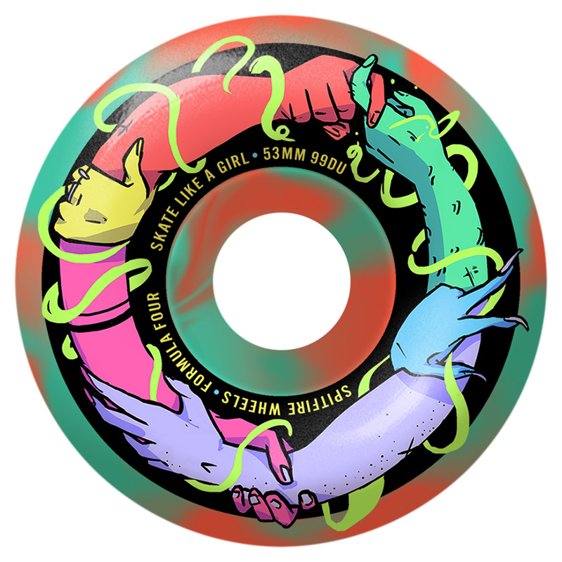 Spitfire Formula Four Skate Like A Girl Classic Wheels Teal/Coral 99D 53mm Spitfire Formula Four Skate Like A Girl Classic Wheels Teal/Coral 99D 53mm