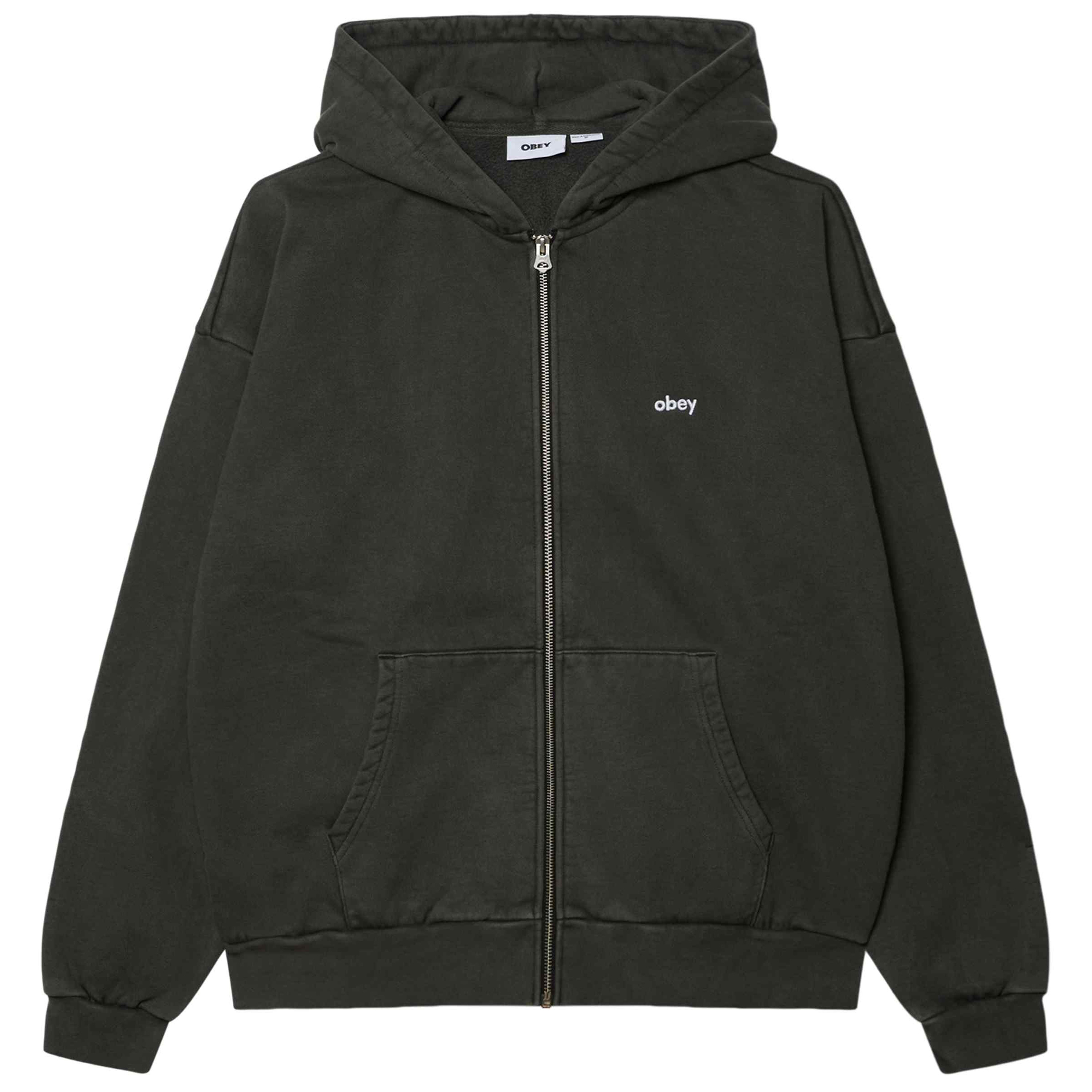 Obey Lowercase Pigment Zip Hooded Sweater Pigment Pirate Black