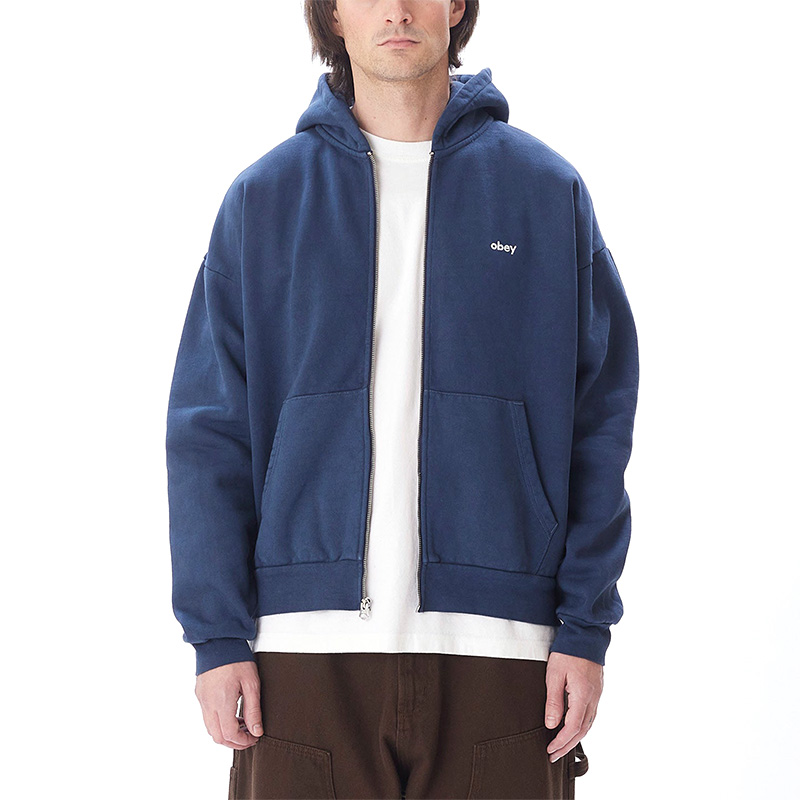 Obey Lowercase Pigment Zip Hooded Sweater Pigment Academy Navy