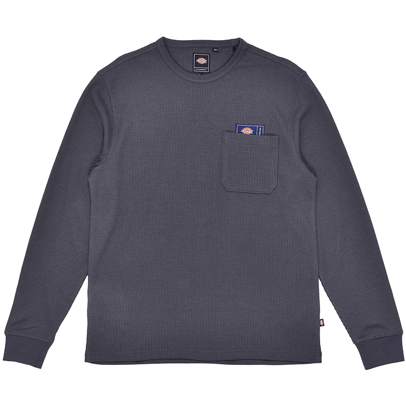 Pop Trading Company X Dickies Waffle Longsleeve T-Shirt Charcoal Grey