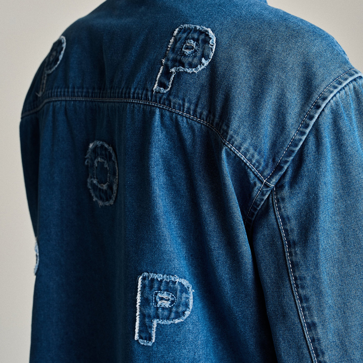 POP Applique Logo Denim Shirt Rinsed Denim POP Applique Logo Denim Shirt Rinsed Denim