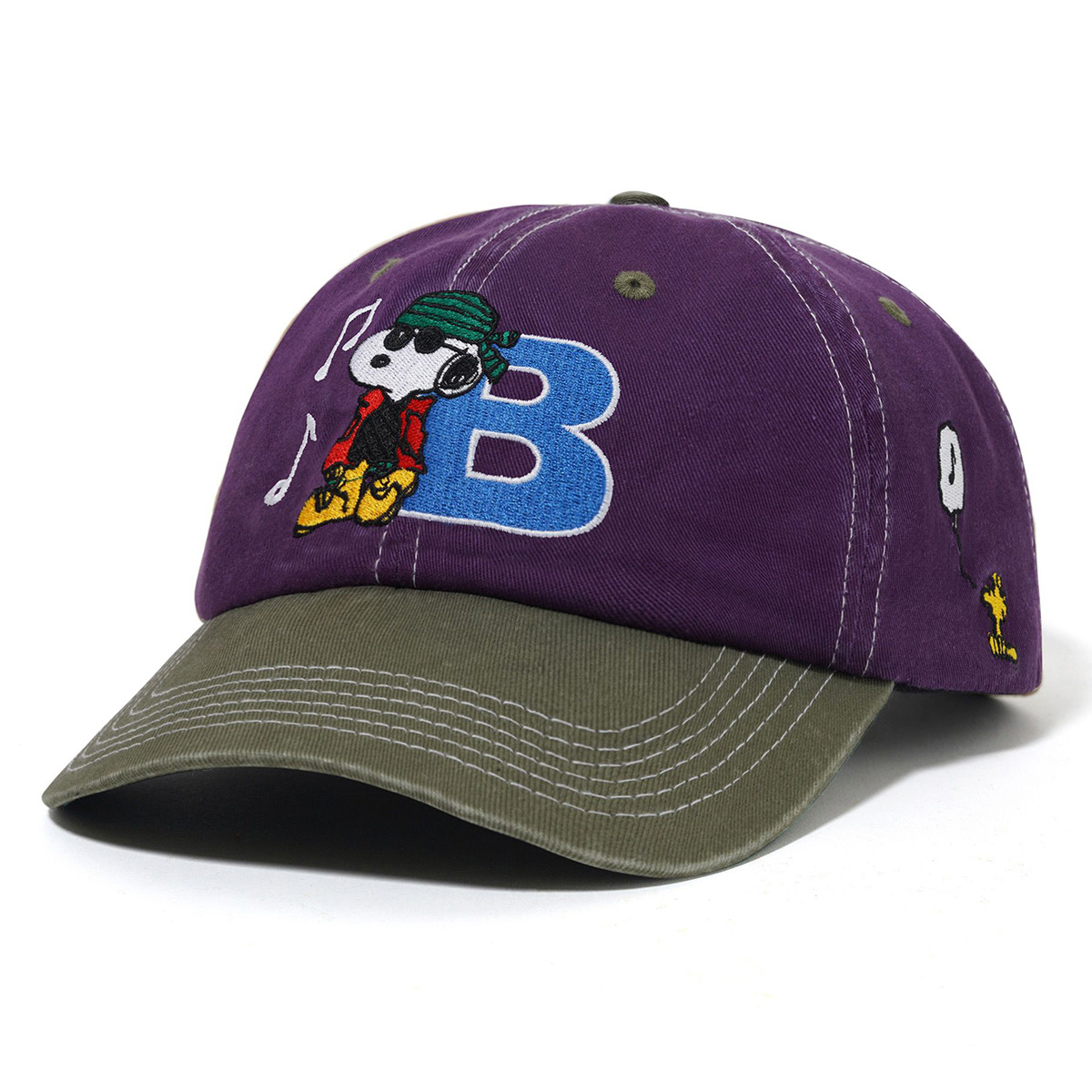Butter Goods x Peanuts Music Snapback Cap Washed Purple/Fern