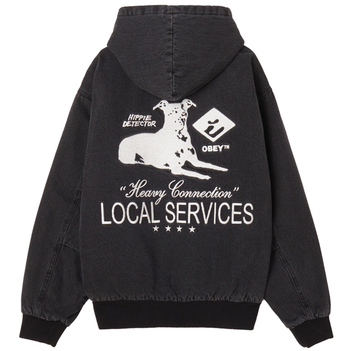 Obey Local Service Zip Up Jacket Faded Black Obey Local Service Zip Up Jacket Faded Black