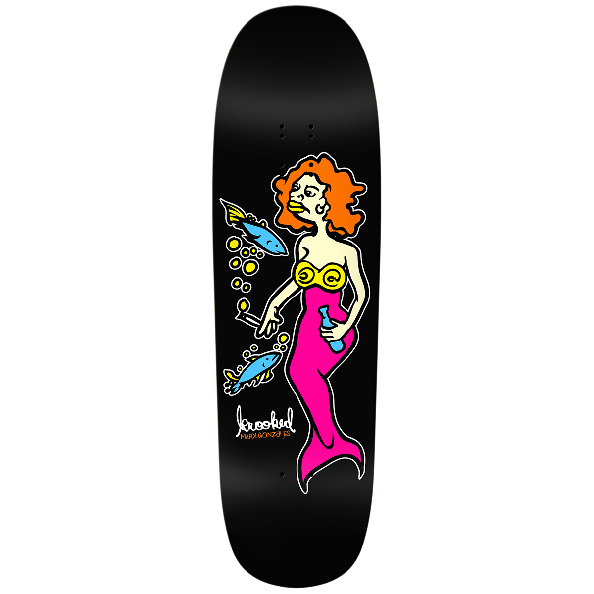 Krooked Hand Screened Mermaid Skateboard Deck Black 9.25