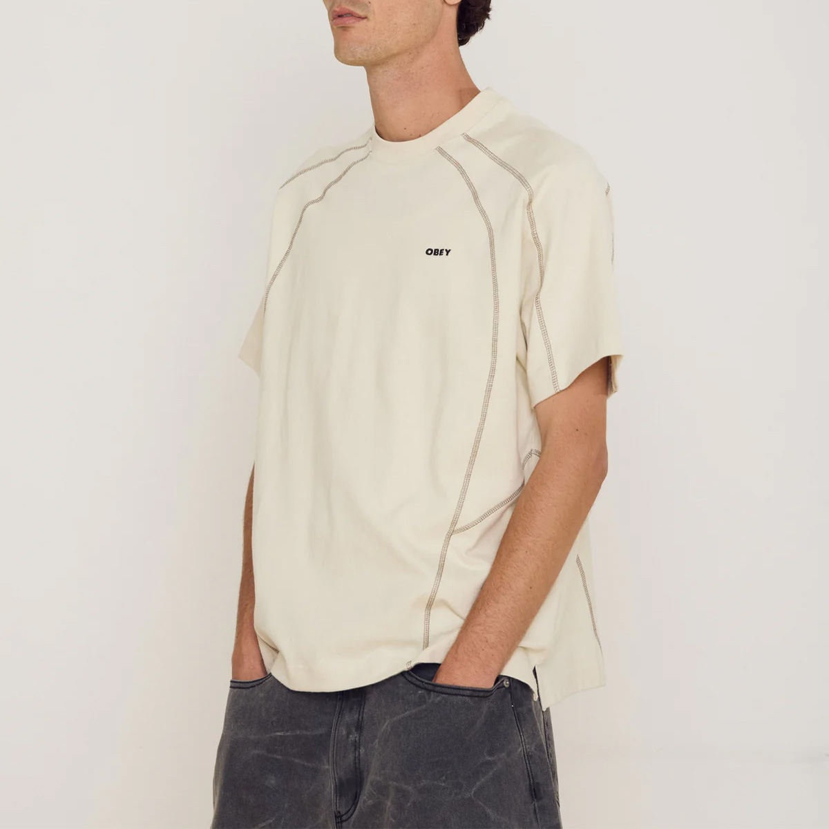 Obey Contrast Stitch T-Shirt Silver Birch