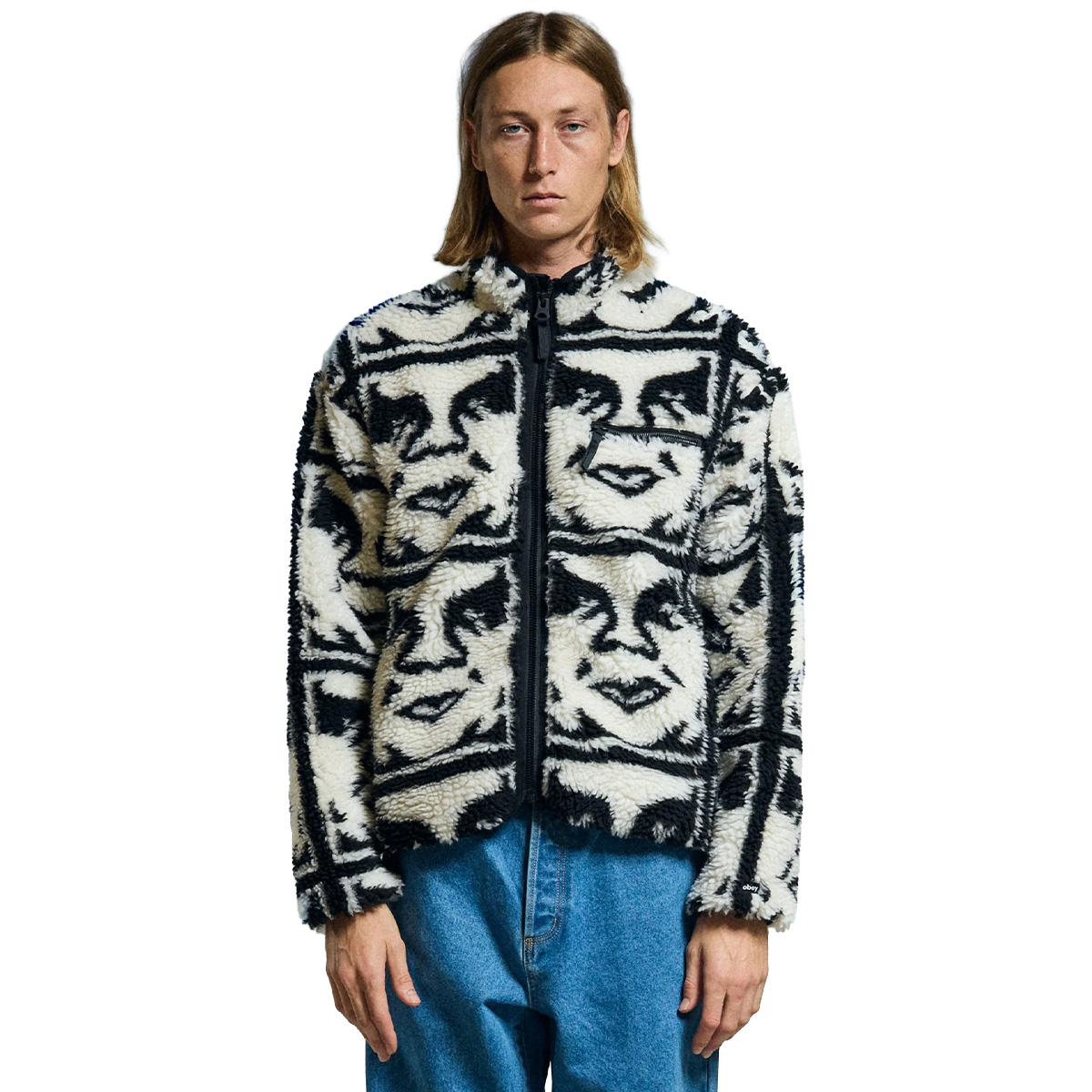 Obey Repeated Icon Sherpa Jacket Black