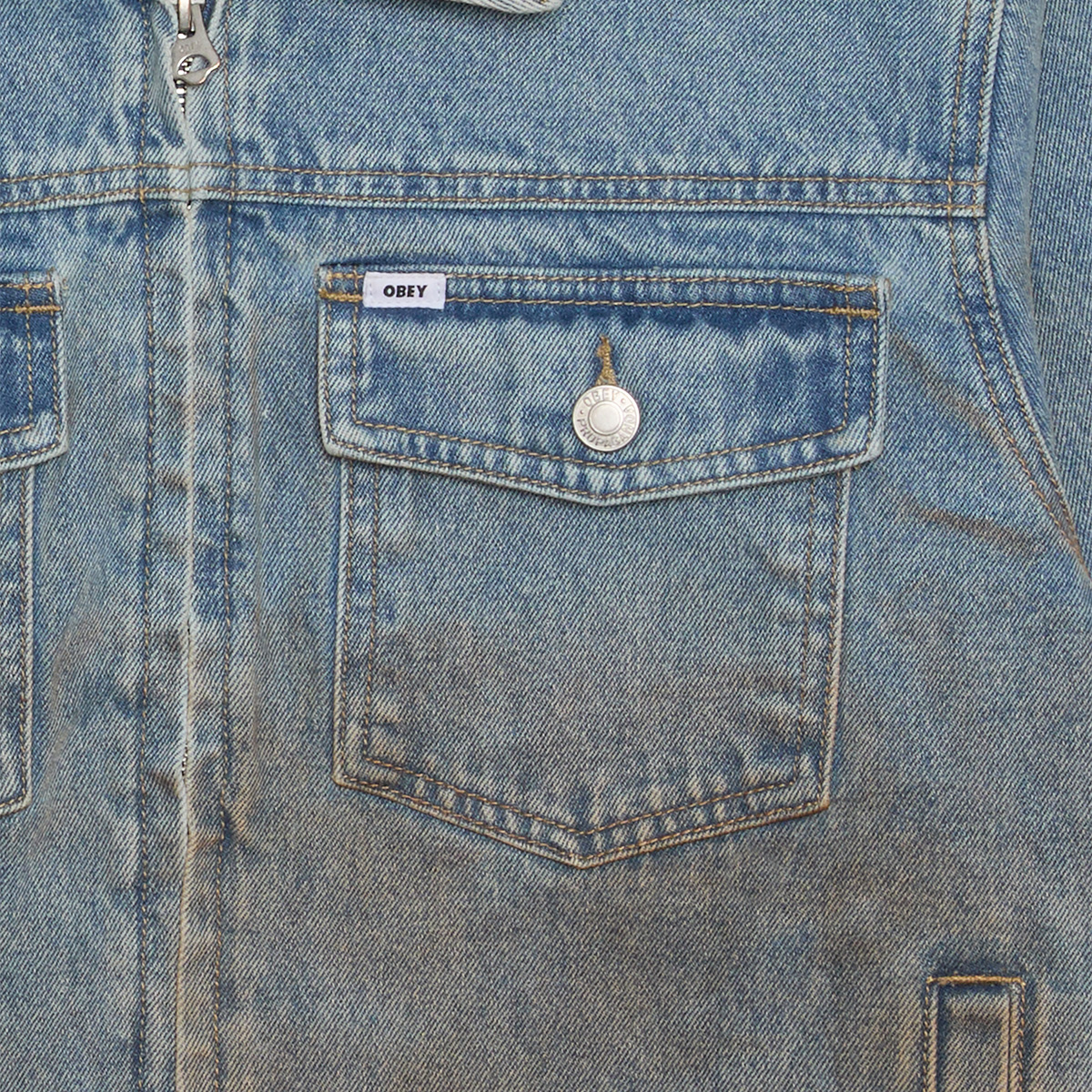 Obey Base Trucker Jacket Heavy Vintage Light Indigo