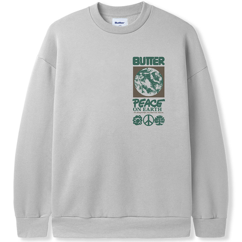 Butter Goods Peace On Earth Crewneck Sweater Cement Butter Goods Peace On Earth Crewneck Sweater Cement